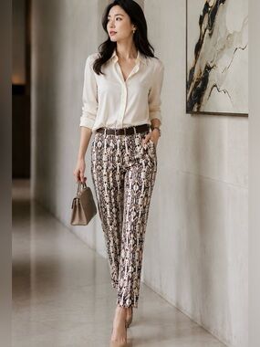 Robert Graham Python Print Stretch Cotton Ankle Pants Women's XL Brown